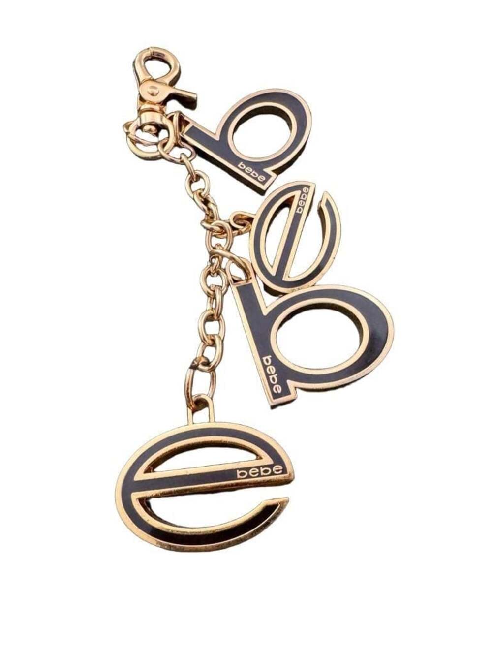 Y2K bebe Gold-Tone and Brown Logo Letter Charm Keychain